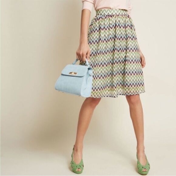 ModCloth Daytime Dazzler Chevron Stripe A Line Skirt Pastel Multicolor Medium - Picture 2 of 14